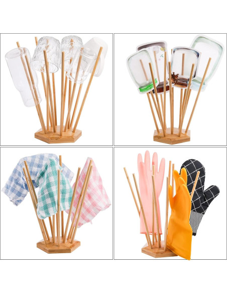 Soporte de Secado de Bambú Elsjoy para Botellas y Bolsas - 2 Piezas