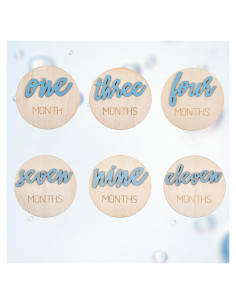 6 Marcadores de Hitos Mensuales para Bebés Hpmjz - Madera Azul