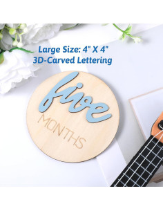 6 Marcadores de Hitos Mensuales para Bebés Hpmjz - Madera Azul 2