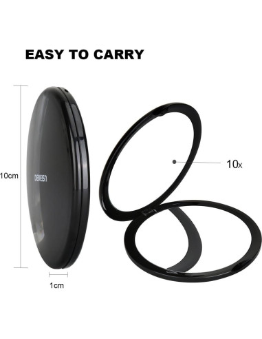 Espejo Cosmético Compacto Deweisn 10x Aumento Negro 10.16 cm