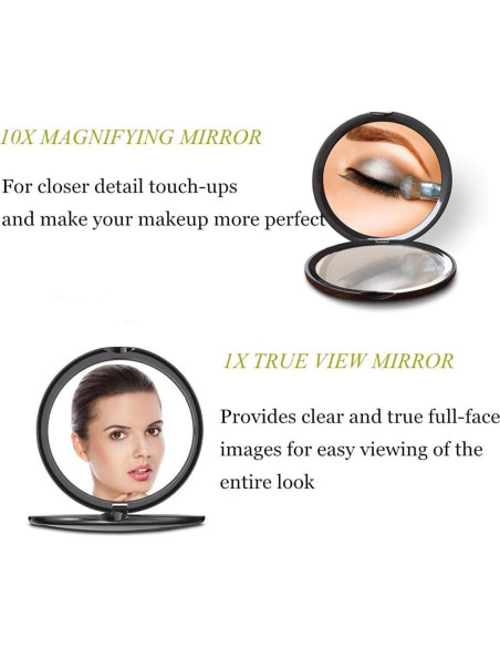 Espejo Cosmético Compacto Deweisn 10x Aumento Negro 10.16 cm