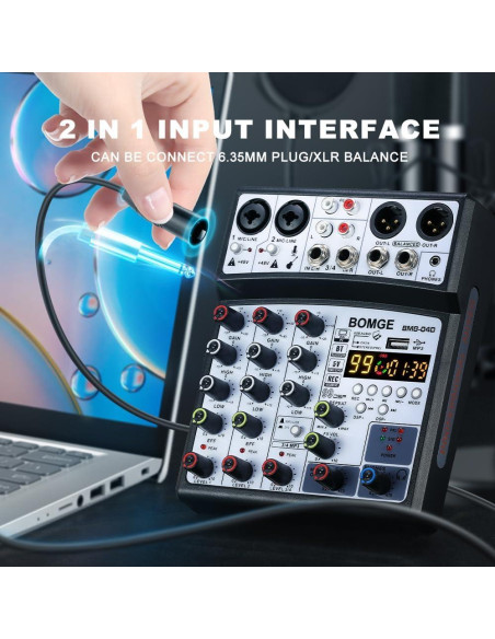 Mezclador de Audio BOMGE 04D Bluetooth 4 Canales USB 48V