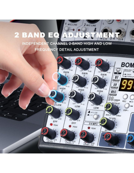 Mezclador de Audio BOMGE 04D Bluetooth 4 Canales USB 48V