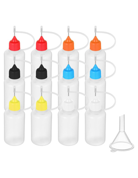 12 Botellas de Squeeze Quilax 30ml con Punta de Aguja y Embudos