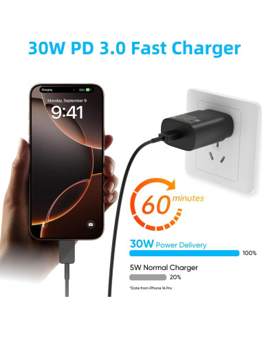 Cargador USB Tipo C 30W Eaxxfly para iPhone y Samsung