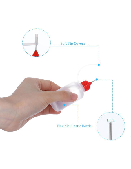 12 Botellas de Squeeze Quilax 30ml con Punta de Aguja y Embudos