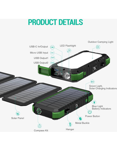 Cargador Solar Portátil BLAVOR 20000mAh 4 Paneles Plegables