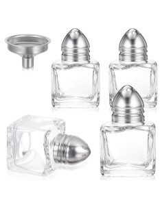 4 Mini Saleros y Pimenteros de Vidrio con Embudo Acero Inoxidable