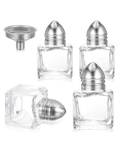 4 Mini Saleros y Pimenteros de Vidrio con Embudo Acero Inoxidable