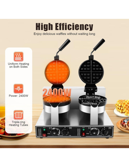 Máquina de Waffles Doble Cabeza SZ-RW-2 2400W Acero Inoxidable