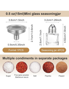 4 Mini Saleros y Pimenteros de Vidrio con Embudo Acero Inoxidable 2