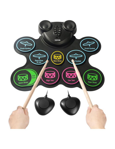 Juego de Batería Eléctrica VEVOR 9 Pads Multicolores para Niños
