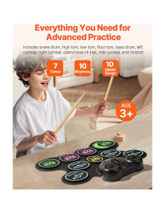 Juego de Batería Eléctrica VEVOR 9 Pads Multicolores para Niños 2