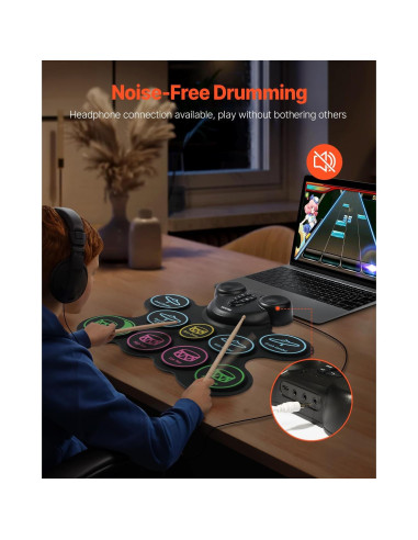 Juego de Batería Eléctrica VEVOR 9 Pads Multicolores para Niños