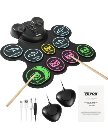 Juego de Batería Eléctrica VEVOR 9 Pads Multicolores para Niños