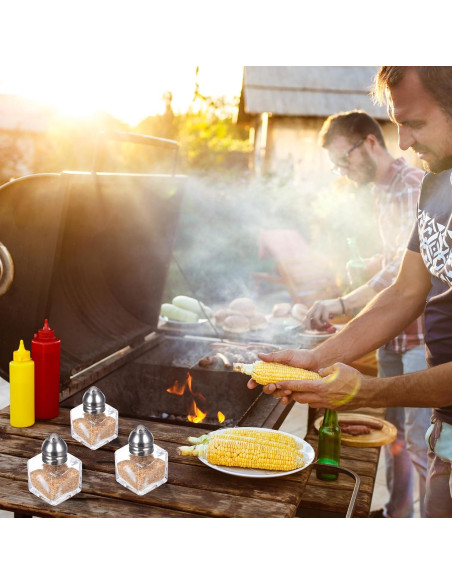 4 Mini Saleros y Pimenteros de Vidrio con Embudo Acero Inoxidable