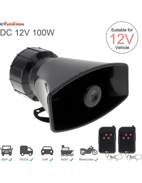 Sirena de Automóvil ePathChina 7 Tonos 100W Control Remoto