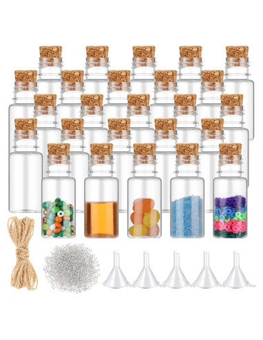 Bokon 25 Mini Botellas de Plástico con Corcho 5.79 cm