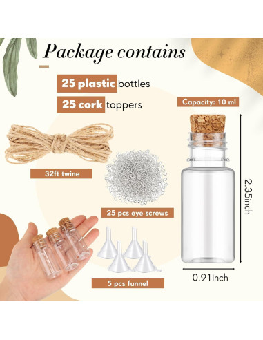 Bokon 25 Mini Botellas de Plástico con Corcho 5.79 cm