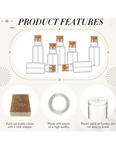 Bokon 25 Mini Botellas de Plástico con Corcho 5.79 cm