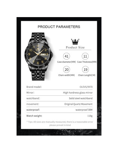 Reloj de Hombre OLEVS Analógico Acero Inoxidable Plata 41mm