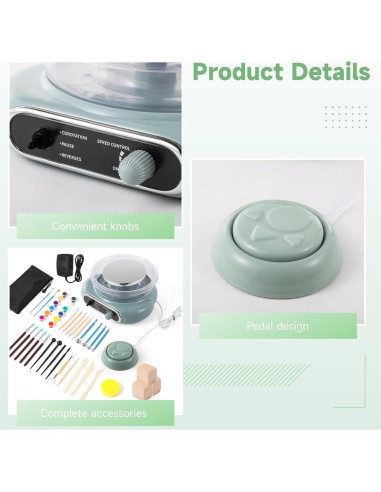 Kit de Rueda de Alfarería Eléctrica OMISTAR 22cm con 24 Herramientas