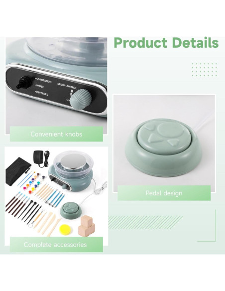 Kit de Rueda de Alfarería Eléctrica OMISTAR 22cm con 24 Herramientas