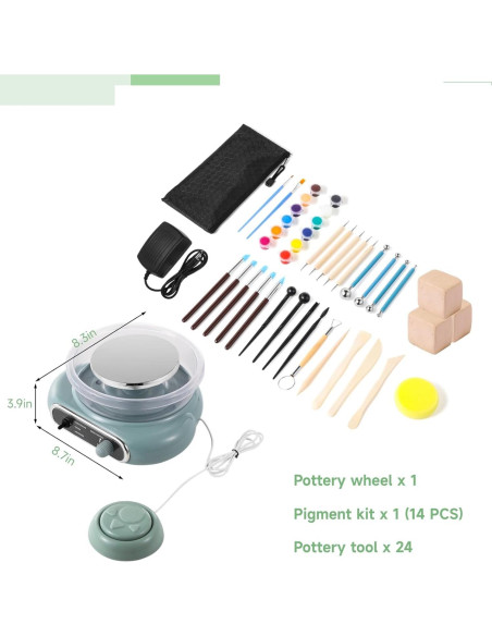 Kit de Rueda de Alfarería Eléctrica OMISTAR 22cm con 24 Herramientas