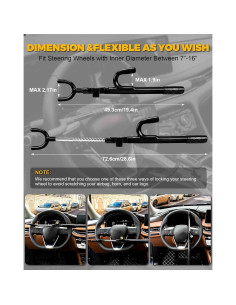 Cerradura Antirrobo para Volante Tevlaphee - Ajustable 17.78-40.64 cm 2