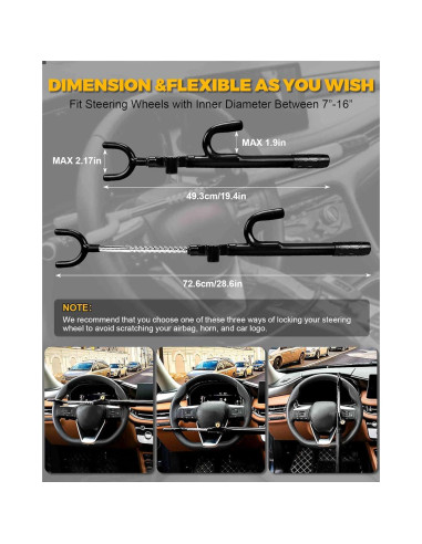 Cerradura Antirrobo para Volante Tevlaphee - Ajustable 17.78-40.64 cm