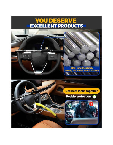 Cerradura Antirrobo para Volante Tevlaphee - Ajustable 17.78-40.64 cm