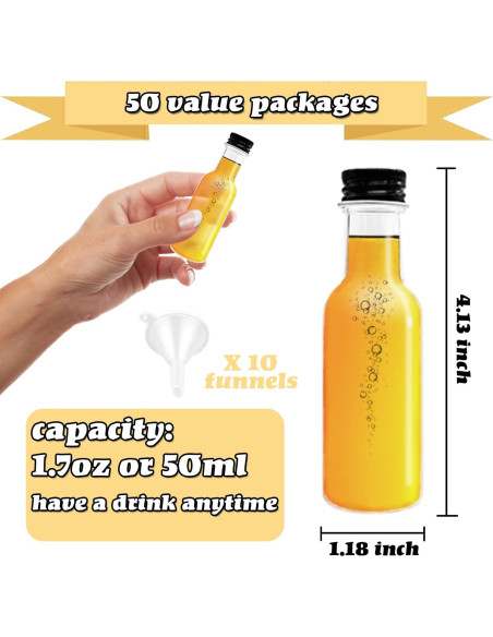 Paquete de 50 Botellas de Licor Mini 50ml Qiuttnqn con Embudos