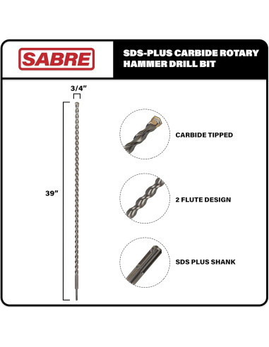 Broca de martillo rotativo SDS Plus 19 mm x 99 cm Sabre Tools