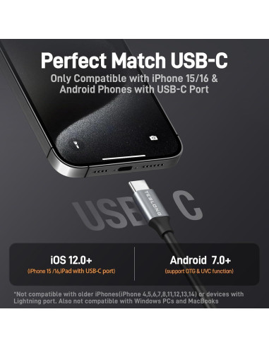 Endoscopio USB-C Teslong Doble Lente 5.03m Impermeable