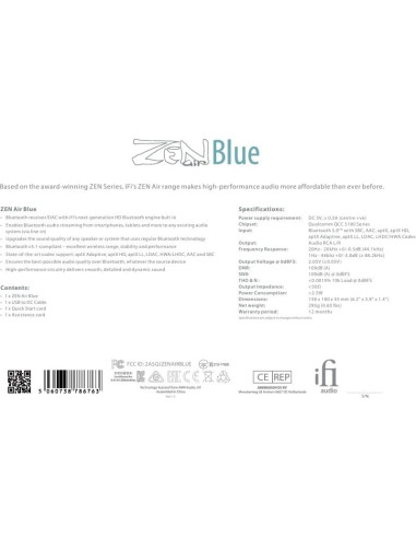 Receptor Bluetooth iFi Zen Air Blue - Alta Resolución 0.55 kg