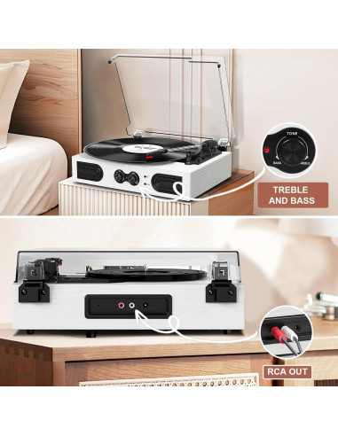 Reproductor de Vinilo TANLANIN TE-2030WT Bluetooth 3 Velocidades