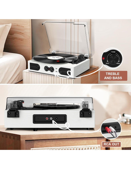 Reproductor de Vinilo TANLANIN TE-2030WT Bluetooth 3 Velocidades