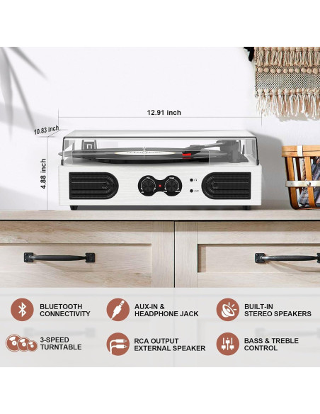 Reproductor de Vinilo TANLANIN TE-2030WT Bluetooth 3 Velocidades