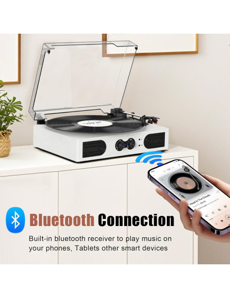 Reproductor de Vinilo TANLANIN TE-2030WT Bluetooth 3 Velocidades
