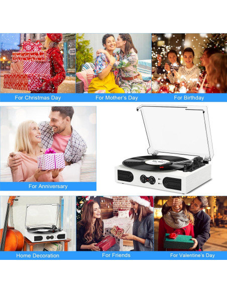 Reproductor de Vinilo TANLANIN TE-2030WT Bluetooth 3 Velocidades