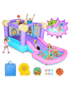 Casa Saltarina Inflable Rosa Wesoky con Tobogán y Pelotas