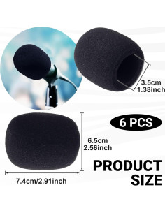 6 Fundas de Micrófono de Espuma Elástica Isslly - Negro 2