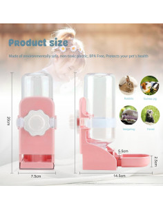 Botella de Agua Rypet 500ml Rosa para Conejos y Pequeñas Mascotas 2