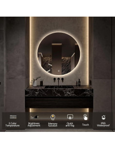 Espejo LED Redondo Niccy 71.12 cm Anti-vaho y Táctil 2