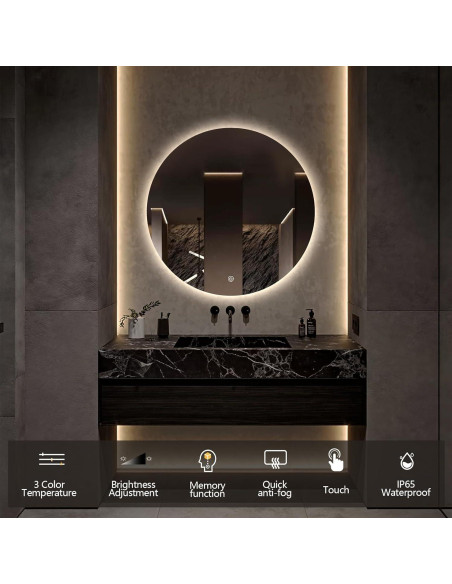 Espejo LED Redondo Niccy 71.12 cm Anti-vaho y Táctil