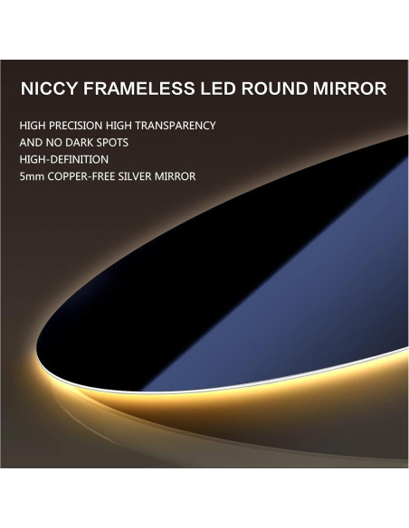Espejo LED Redondo Niccy 71.12 cm Anti-vaho y Táctil