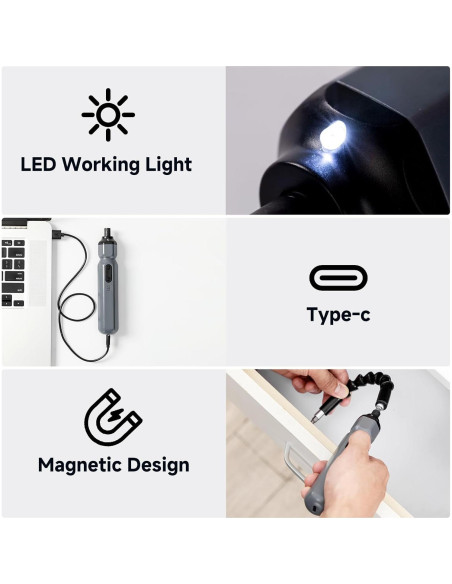 Destornillador Eléctrico XIOOHXBS 3.6V con 26 Puntas y Luz LED