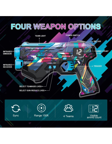 Conjunto Laser Tag CyberNeo 2 Pistolas y Chalecos LED