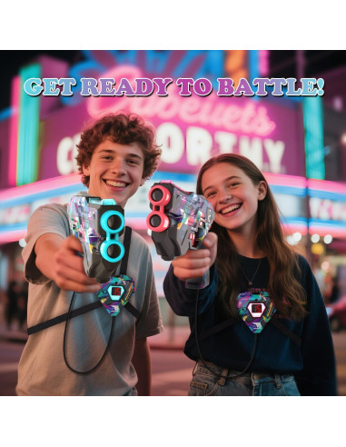 Conjunto Laser Tag CyberNeo 2 Pistolas y Chalecos LED