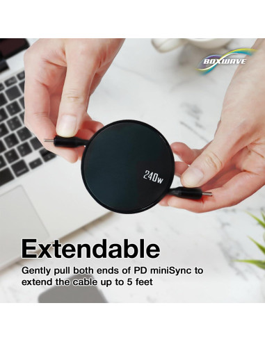 Cable Retráctil USB Tipo-C BoxWave 240W para Audio-Technica